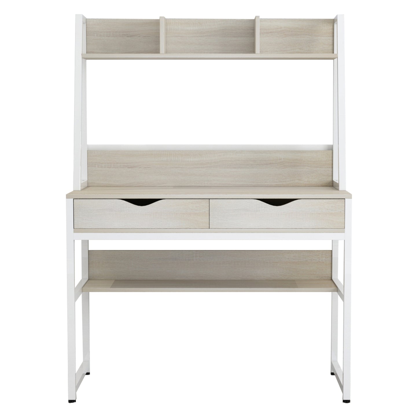 DESK WITH BOOKCASE TANAYA HM2390.13 MELAMINE IN SONAMA & METAL WHITE FRAME 100x48x139H cm.