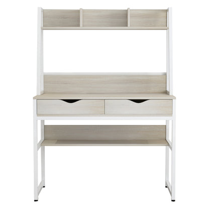 DESK WITH BOOKCASE TANAYA HM2390.13 MELAMINE IN SONAMA & METAL WHITE FRAME 100x48x139H cm.