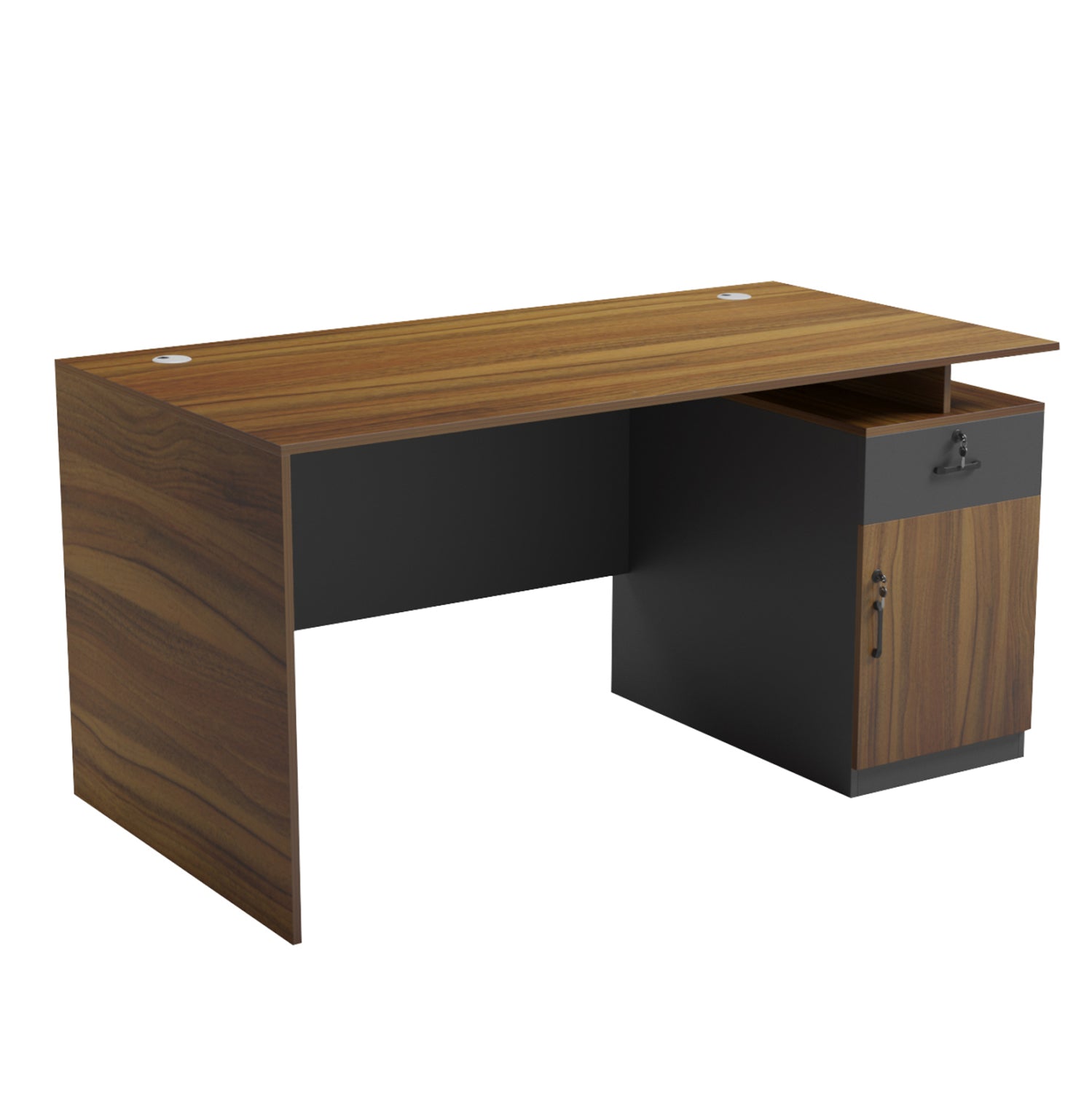 OFFICE DESK WITH RIGHT SIDE CABINET TACTIC HM18388.03 MELAMINE IN WALNUT/GREY 150x80x76Hcm