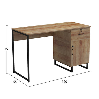 OFFICE DESK WITH DRAWER & CABINET ACCON HM18383.01 BLACK METAL LEGS--MELAMINE IN OAK 120x55x75Hcm.