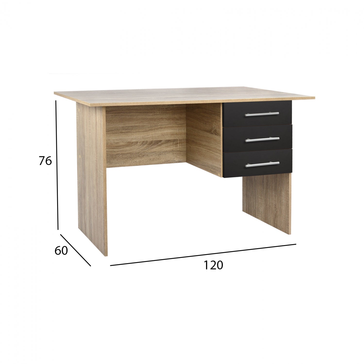 Office desk Melamine HM2029.04 with 3 drawers Sonama-Grey 120x60x76cm