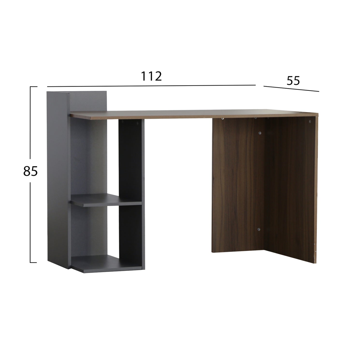 MELAMINE DESK WITH SHELVES SYNDYA HM8994.01 WALNUT- GRAY 112x55x85H cm.