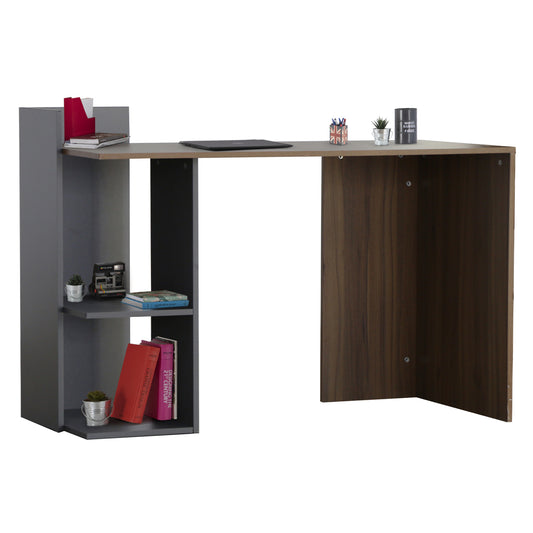 MELAMINE DESK WITH SHELVES SYNDYA HM8994.01 WALNUT- GRAY 112x55x85H cm.