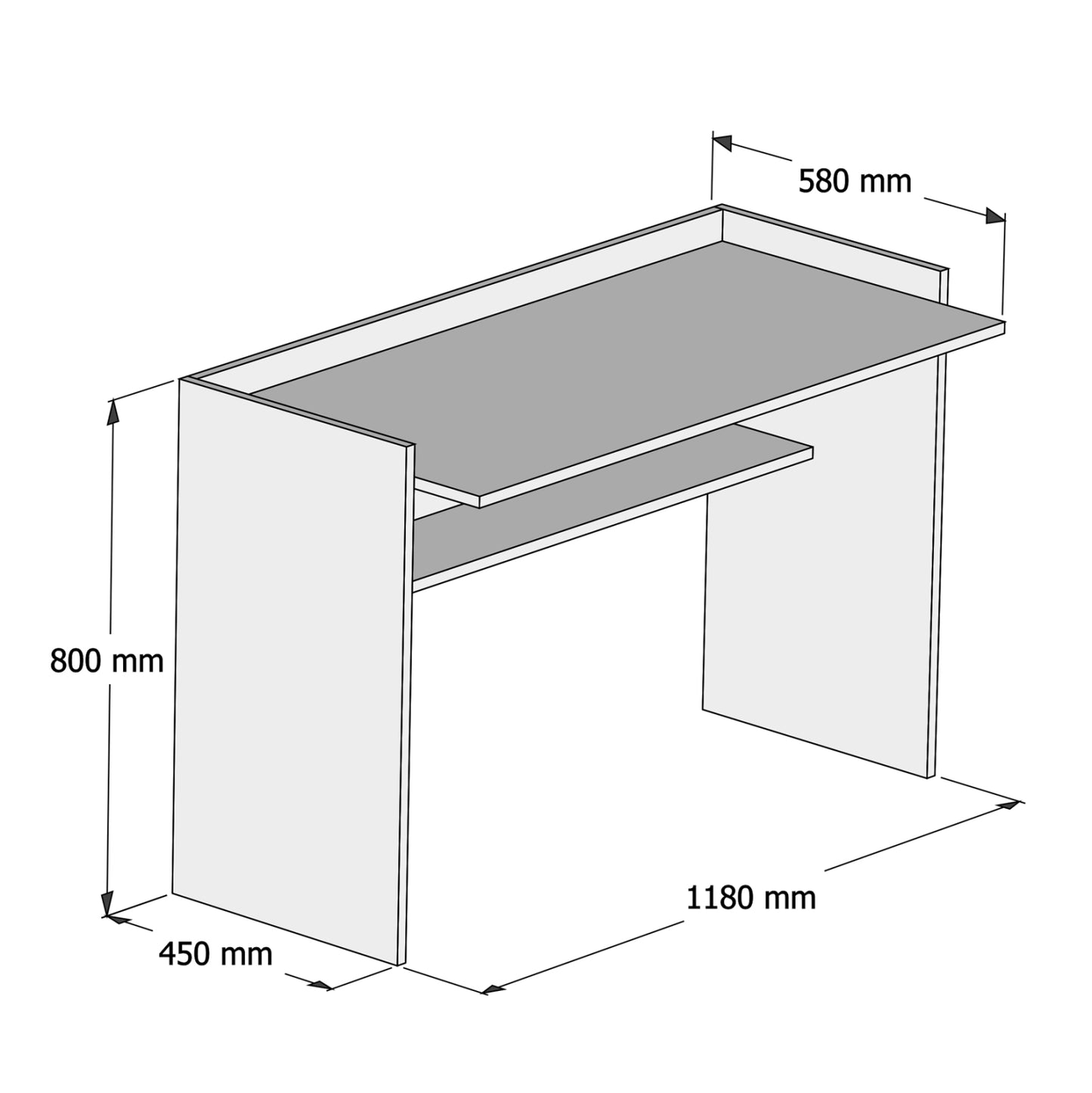 DESK MELAMINE GREY-WHITE 118x58x80Hcm.HM9227.13