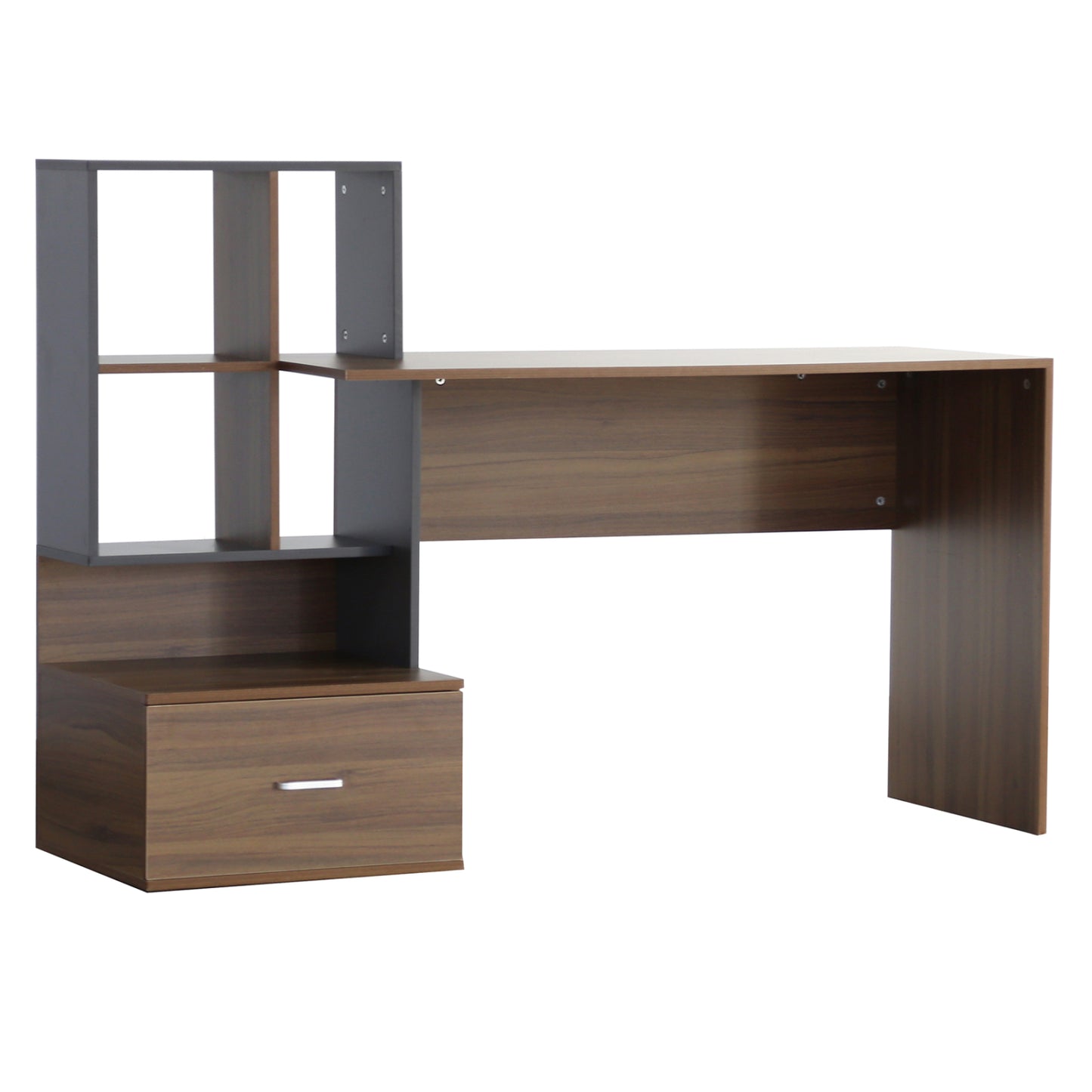 MELAMINE OFFICE WITH BOOKCASE SYNDYA HM8993.01 WALNUT -GRAY 149x48x105Hcm.