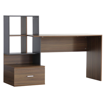MELAMINE OFFICE WITH BOOKCASE SYNDYA HM8993.01 WALNUT -GRAY 149x48x105Hcm.