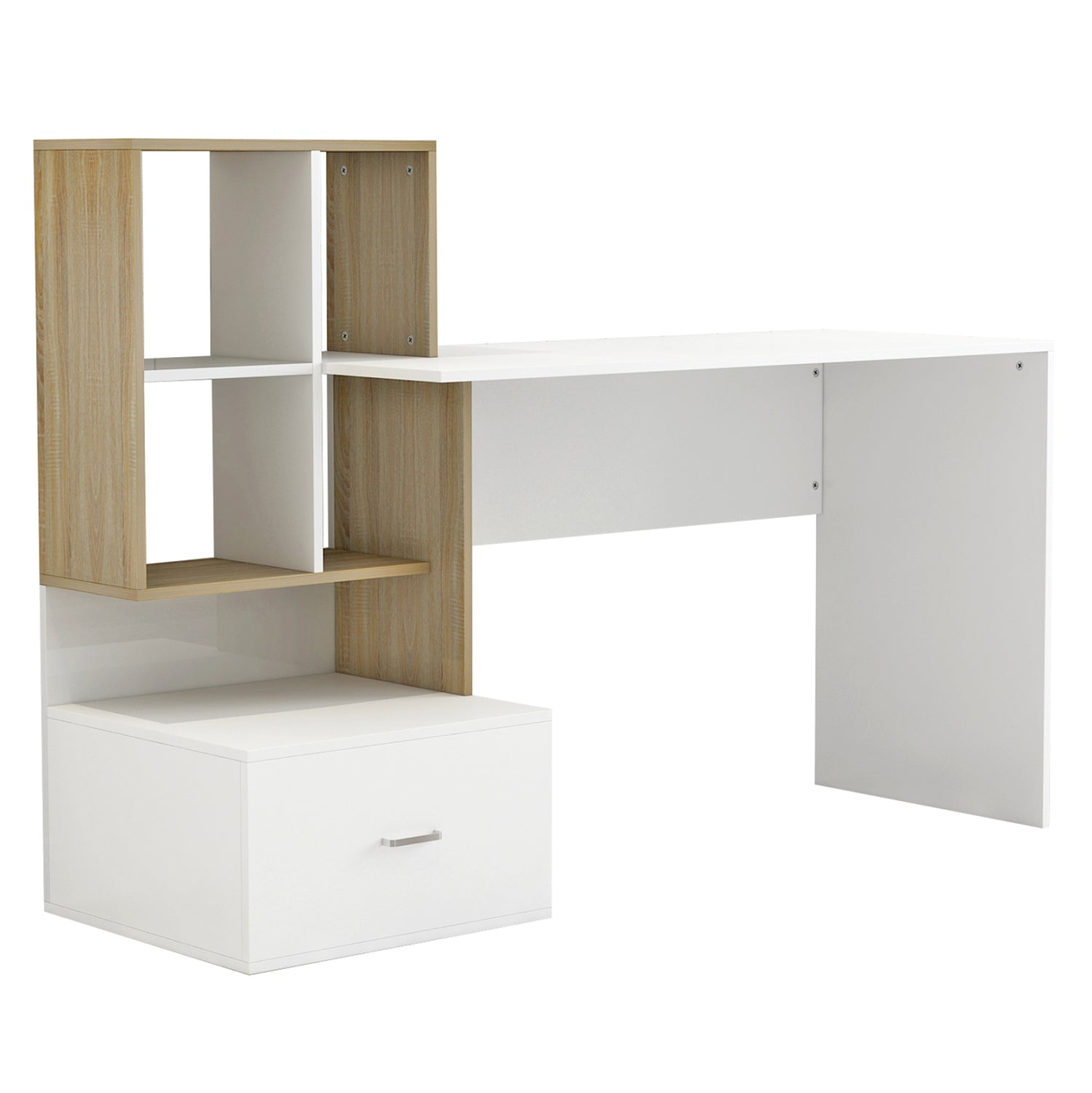 MELAMINE OFFICE WITH BOOKCASE SYNDYA HM8993.02 WHITE SONAMA 149x48x105Y cm.