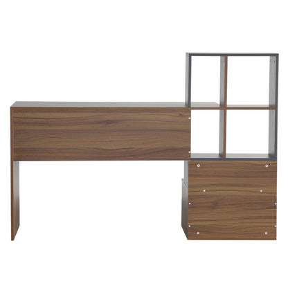 MELAMINE OFFICE WITH BOOKCASE SYNDYA HM8993.01 WALNUT -GRAY 149x48x105Hcm.