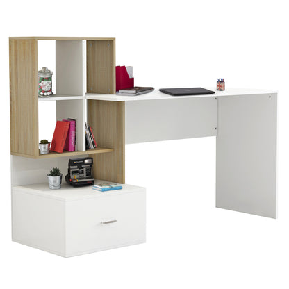 MELAMINE OFFICE WITH BOOKCASE SYNDYA HM8993.02 WHITE SONAMA 149x48x105Y cm.