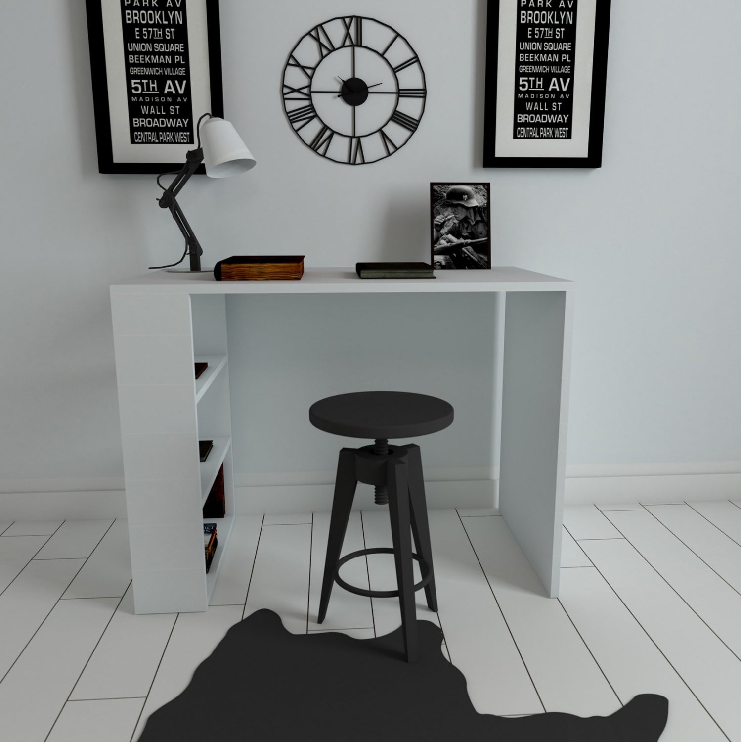 Desk office melamine in white color HM8884.01 90x50x70 cm.