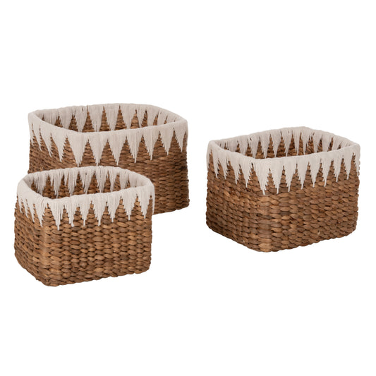 BASKETS SET OF 3 HM4296 SQUARE- BANANA BARK IN NATURAL 40x30x25Hcm.