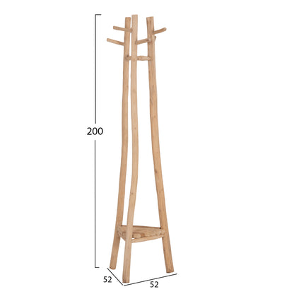 FLOOR STANDING HANGER TRIDEM HM4881 TEAK WOOD IN NATURAL 52x52x200Hcm.