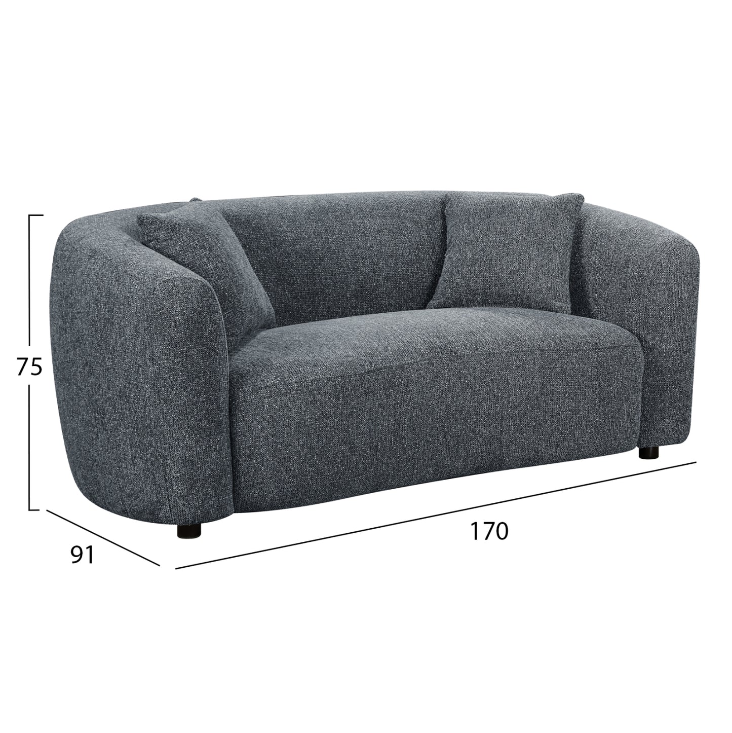 SOFA 2-SEATER NORD HM3322.01 GREY FABRIC 170x91x75Hcm.