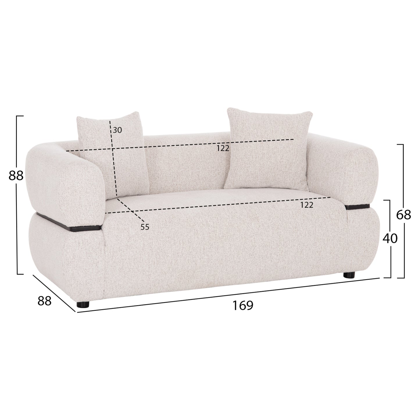SOFA 2-SEATER ARCTIS HM3328.02 LIGHT BEIGE FABRIC 169x88x88Hcm.