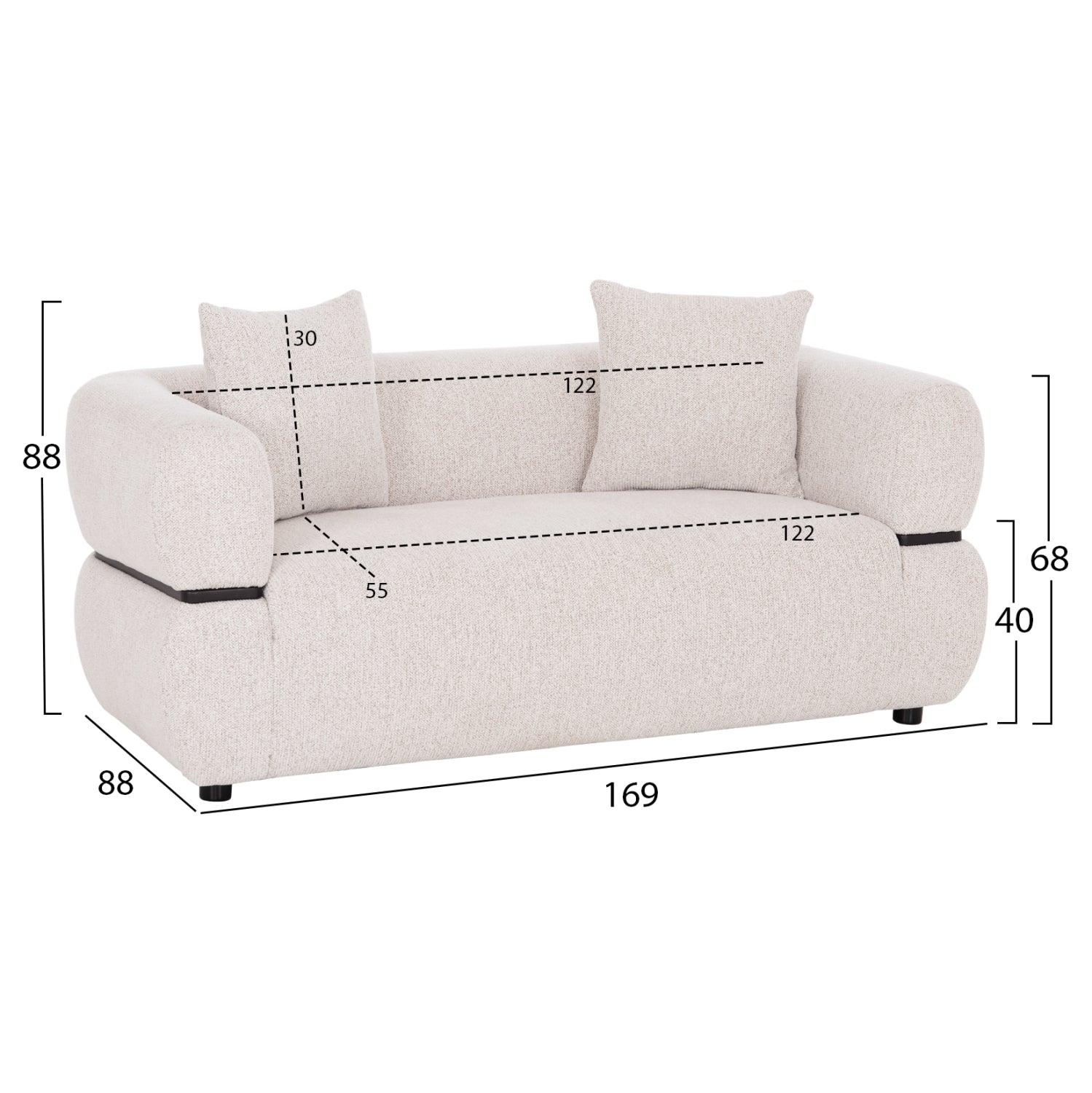 SOFA 2-SEATER ARCTIS HM3328.02 LIGHT BEIGE FABRIC 169x88x88Hcm.