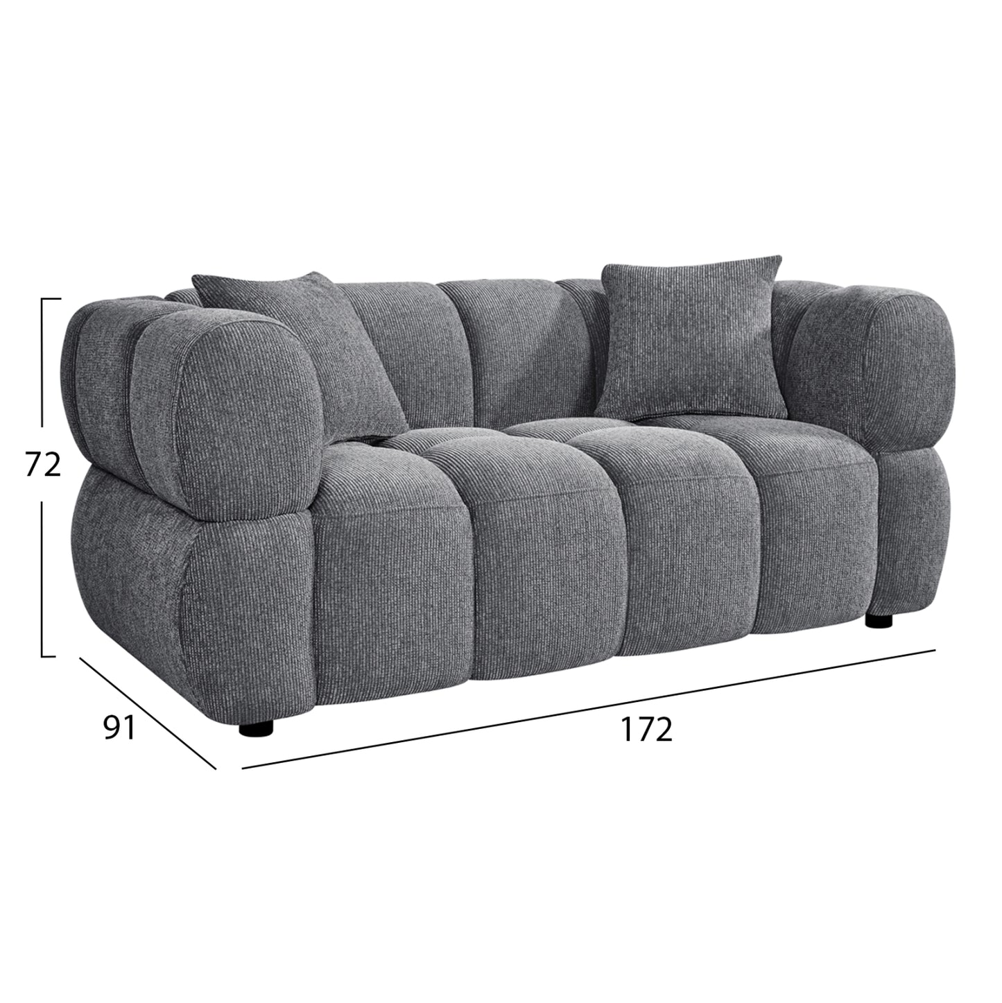 SOFA 2-SEATER NORIKA HM3332.01 GREY FABRIC 172x91x72Hcm.