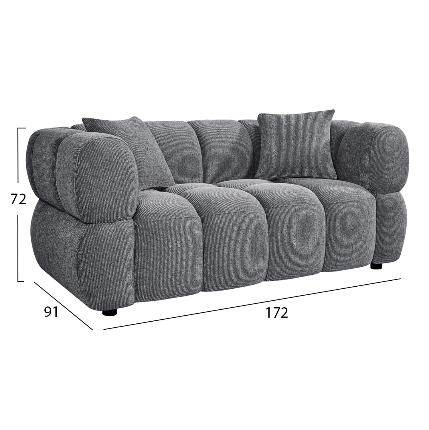 SOFA 2-SEATER NORIKA HM3332.01 GREY FABRIC 172x91x72Hcm.