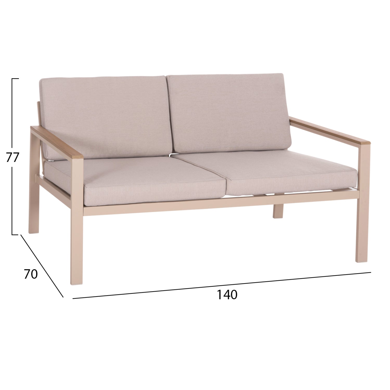 OUTDOOR 2-SEATER SOFA SAFIN HM6279.04 ALUMINUM & CUSHIONS IN CAPPUCCINO 140x70x77Hcm.