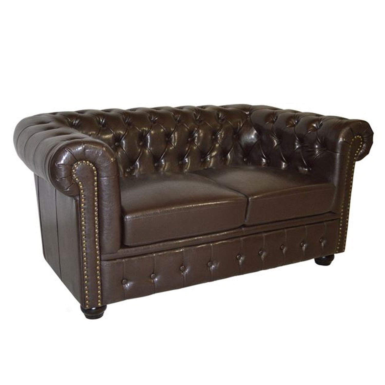 Sofa 2 seater Chesterfield type HM3010.01 dark brown Faux Leather 155x90x73 cm