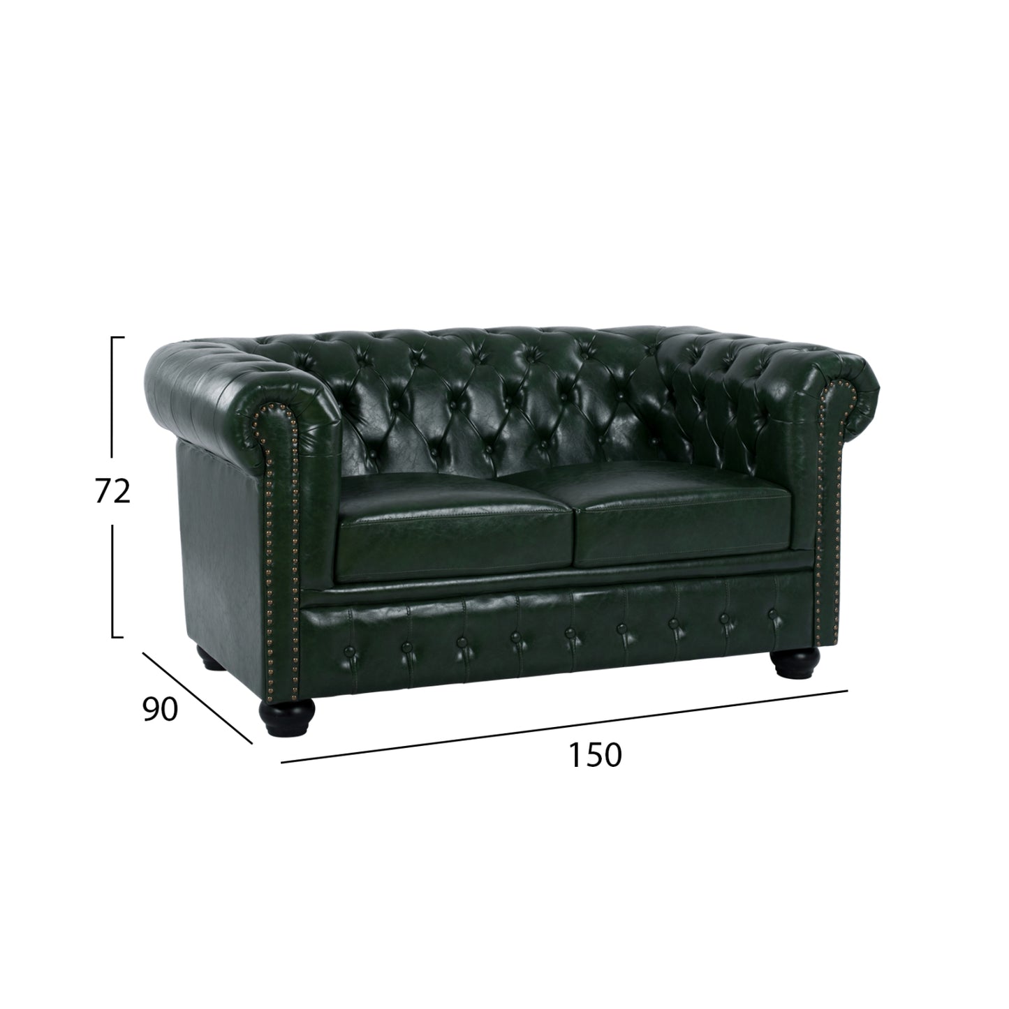 Sofa 2 seater T.Chesterfield HM3010.08 PU Cypress Green 150x90x72cm