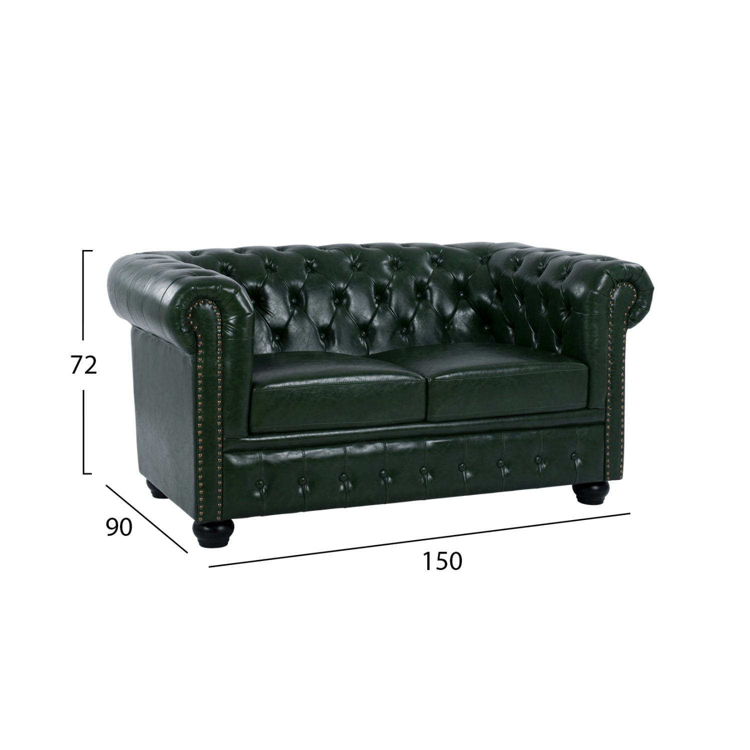 Sofa 2 seater T.Chesterfield HM3010.08 PU Cypress Green 150x90x72cm