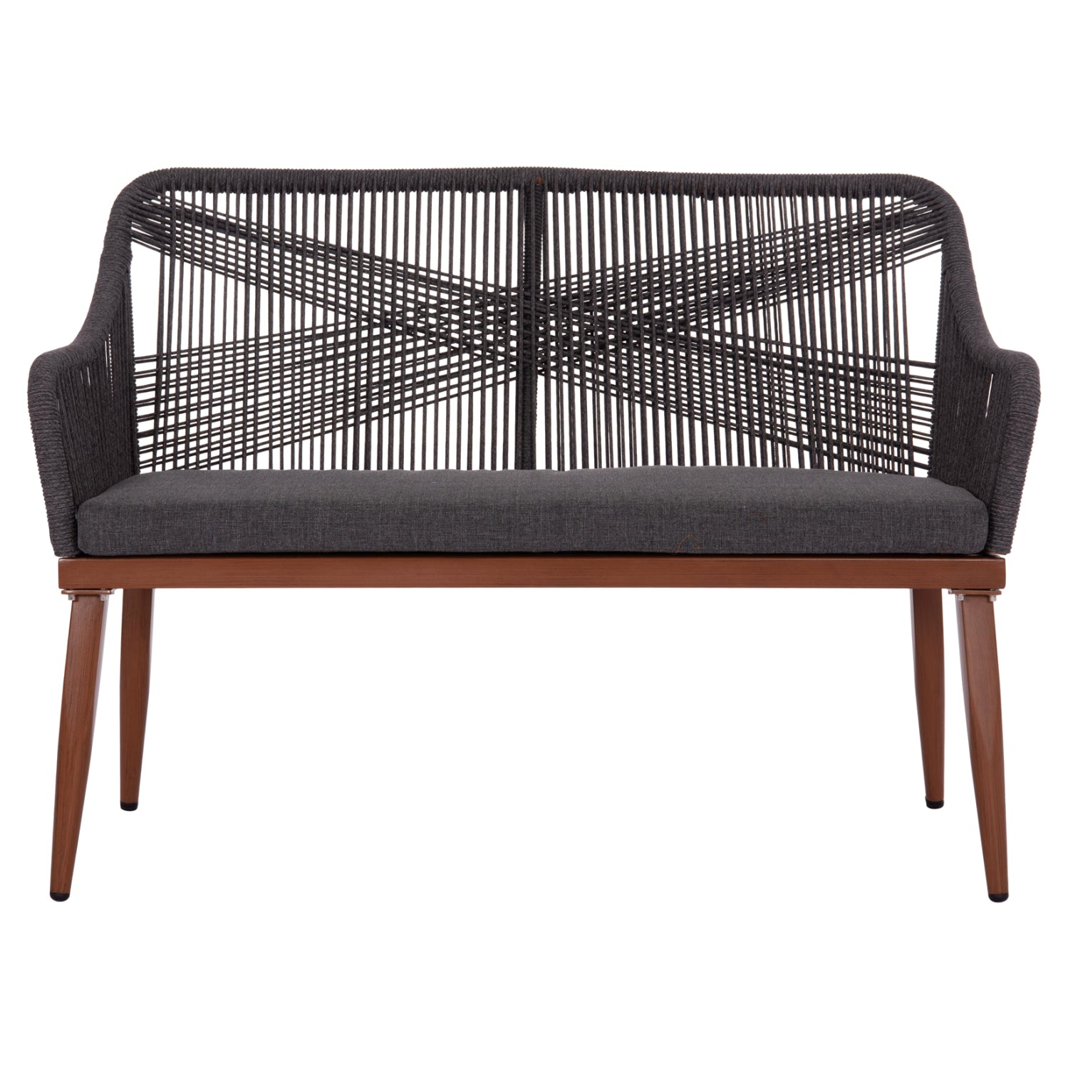 OUTDOOR SOFA 2-SEATER MYRTIA HM5550.11 ALUMINUM IN BROWN--P.E. ROPE IN ANTHRACITE 123x61x90Hcm.