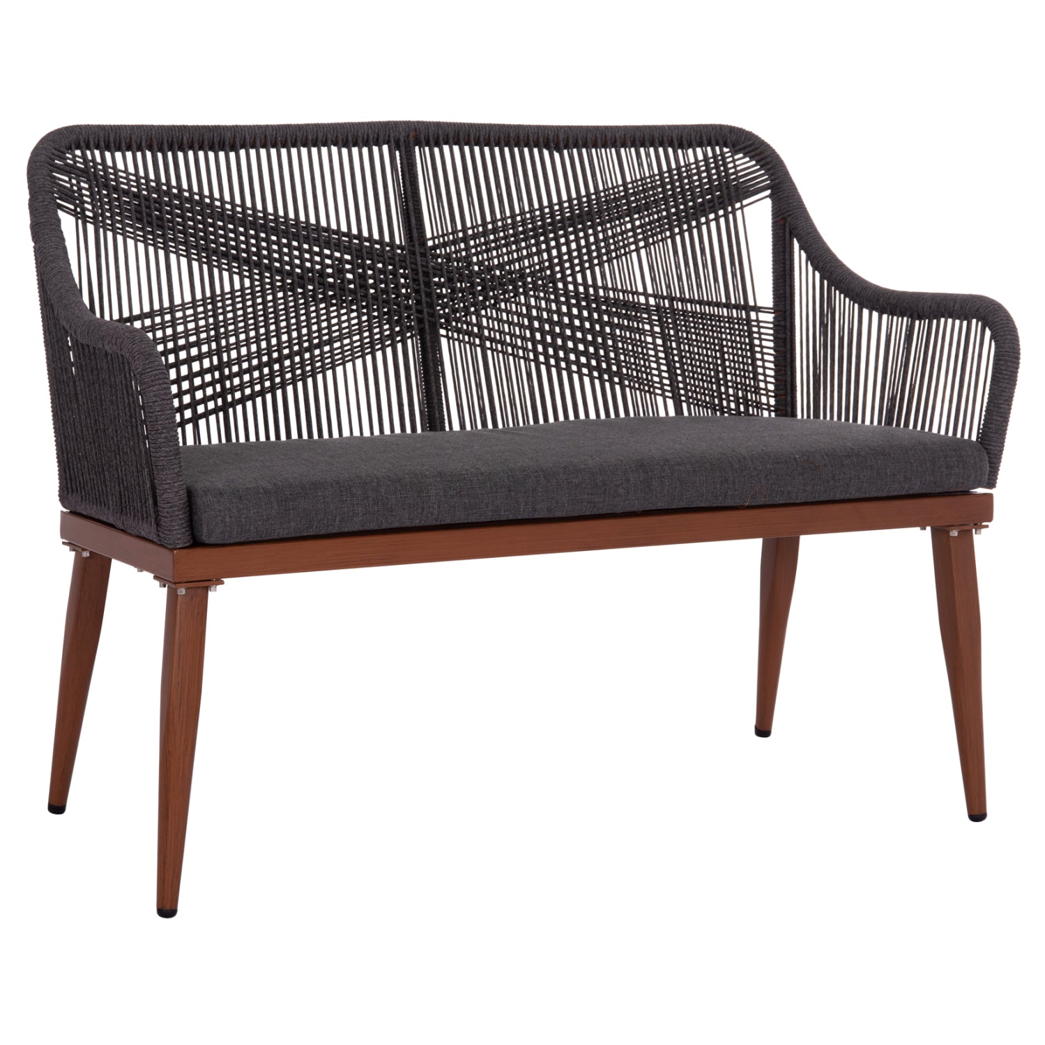 OUTDOOR SOFA 2-SEATER MYRTIA HM5550.11 ALUMINUM IN BROWN--P.E. ROPE IN ANTHRACITE 123x61x90Hcm.