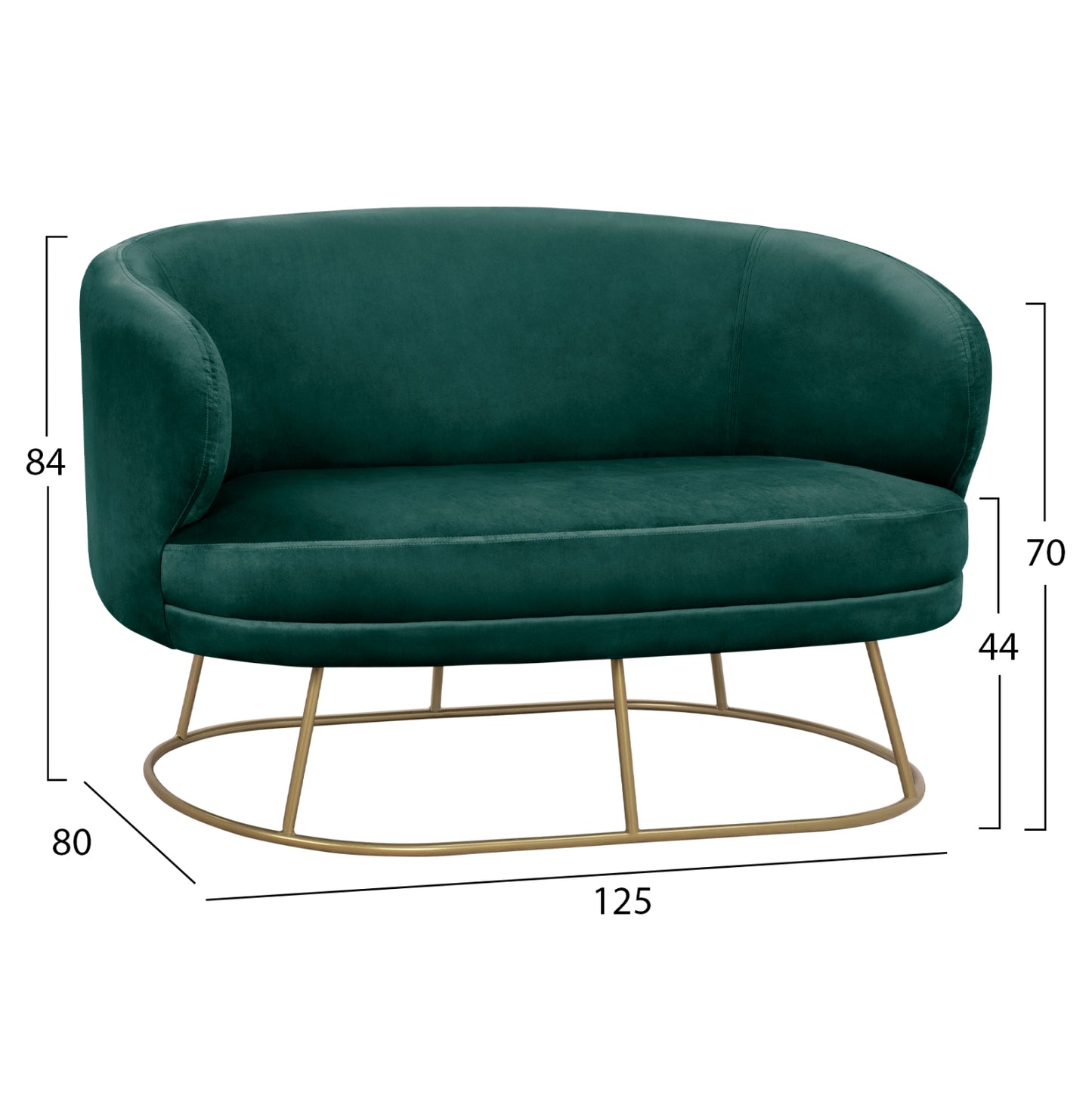 Sofa 2 seater Arien from Velver Cyppress Green with gold base HM8492.03 125X80X84cm