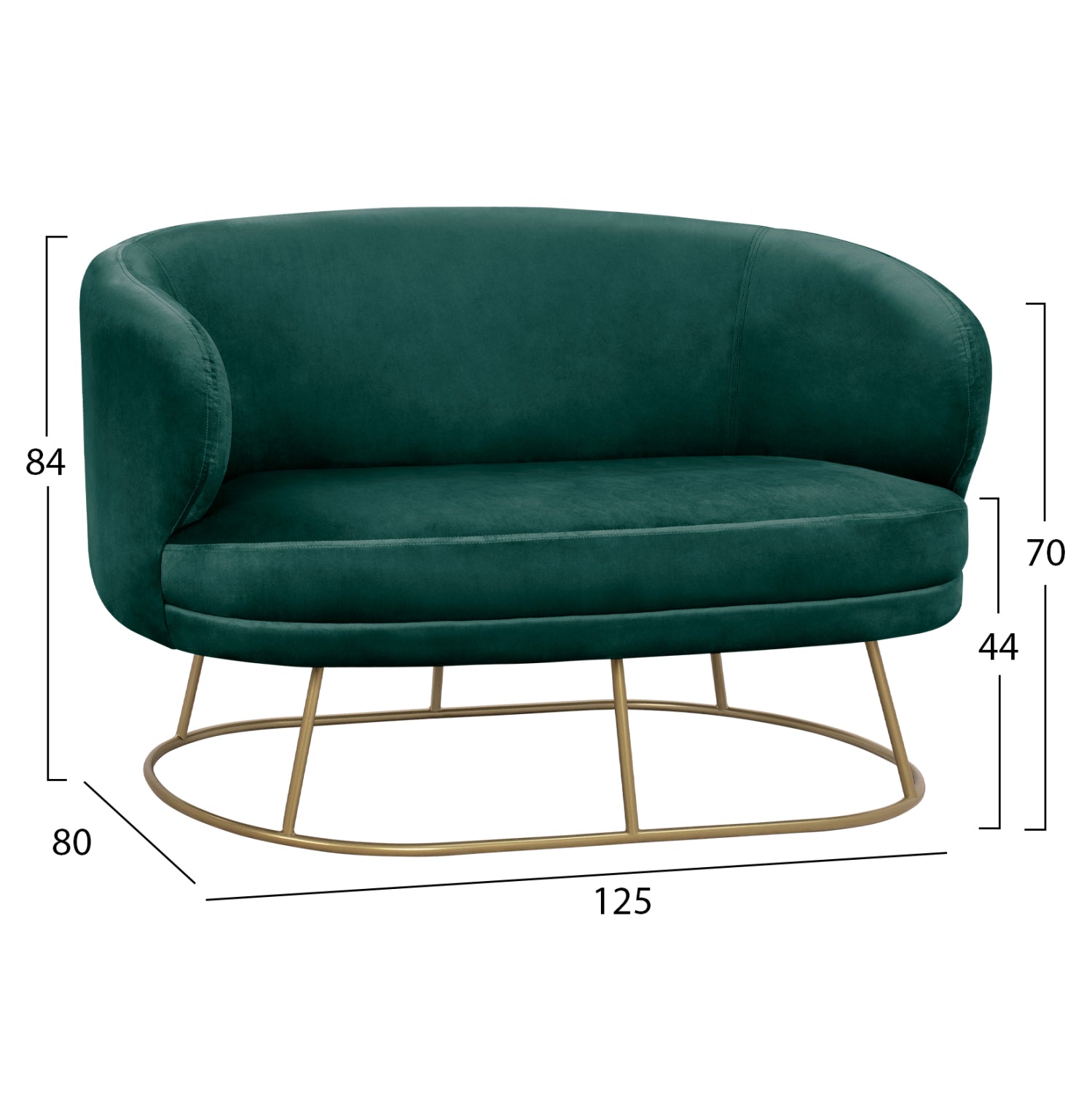 Sofa 2 seater Arien from Velver Cyppress Green with gold base HM8492.03 125X80X84cm