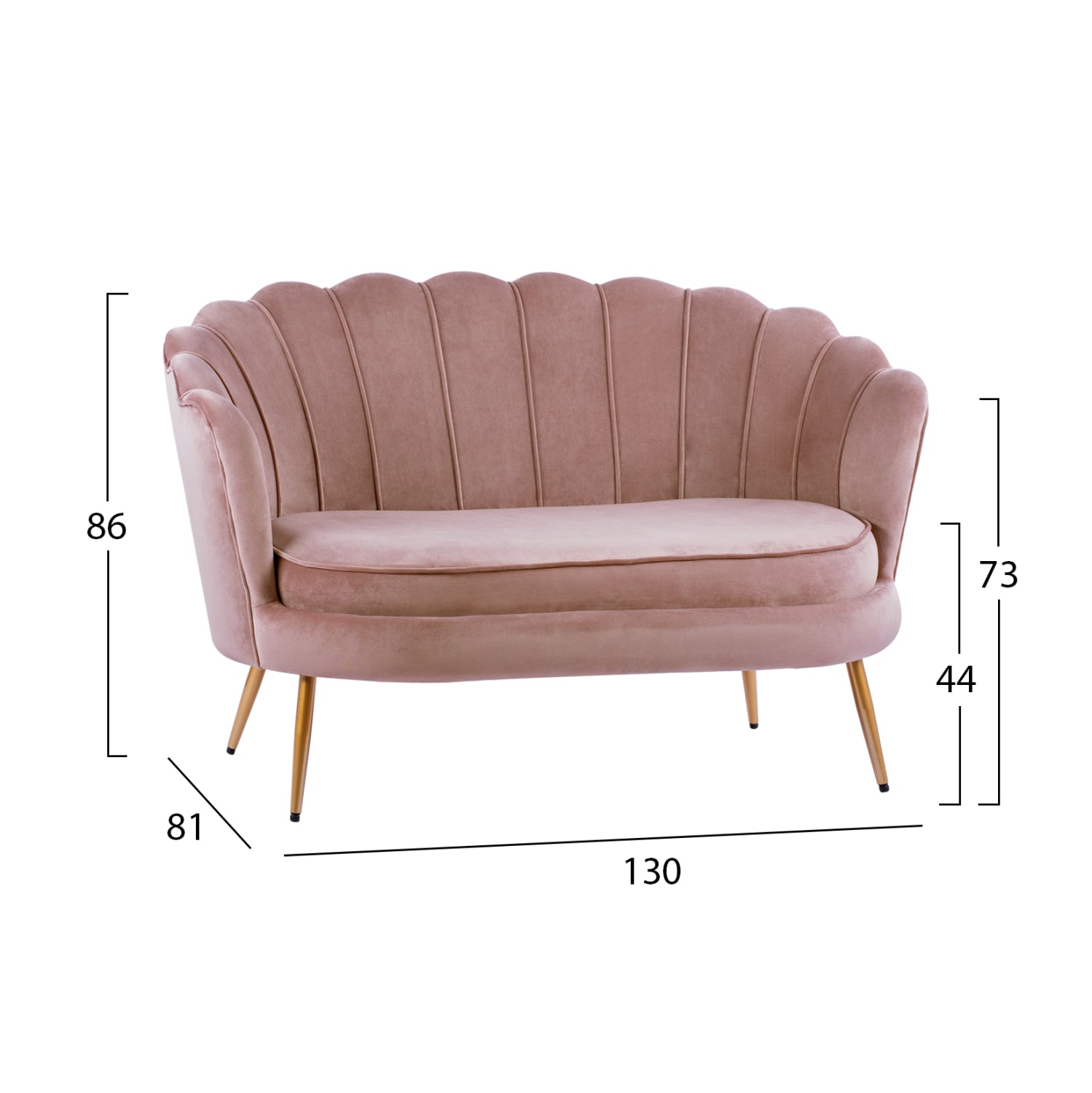 Sofa 2 seater Coquille HM8627.02 from velvet rotten apple & gold legs 130x81x86cm