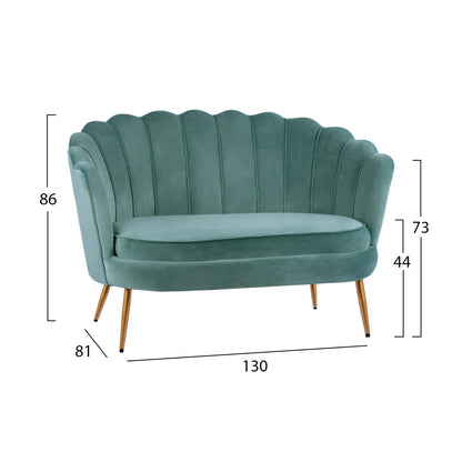 Sofa 2 seater Coquille HM8627.07 from peanut color with gold legs 130x77x83cm