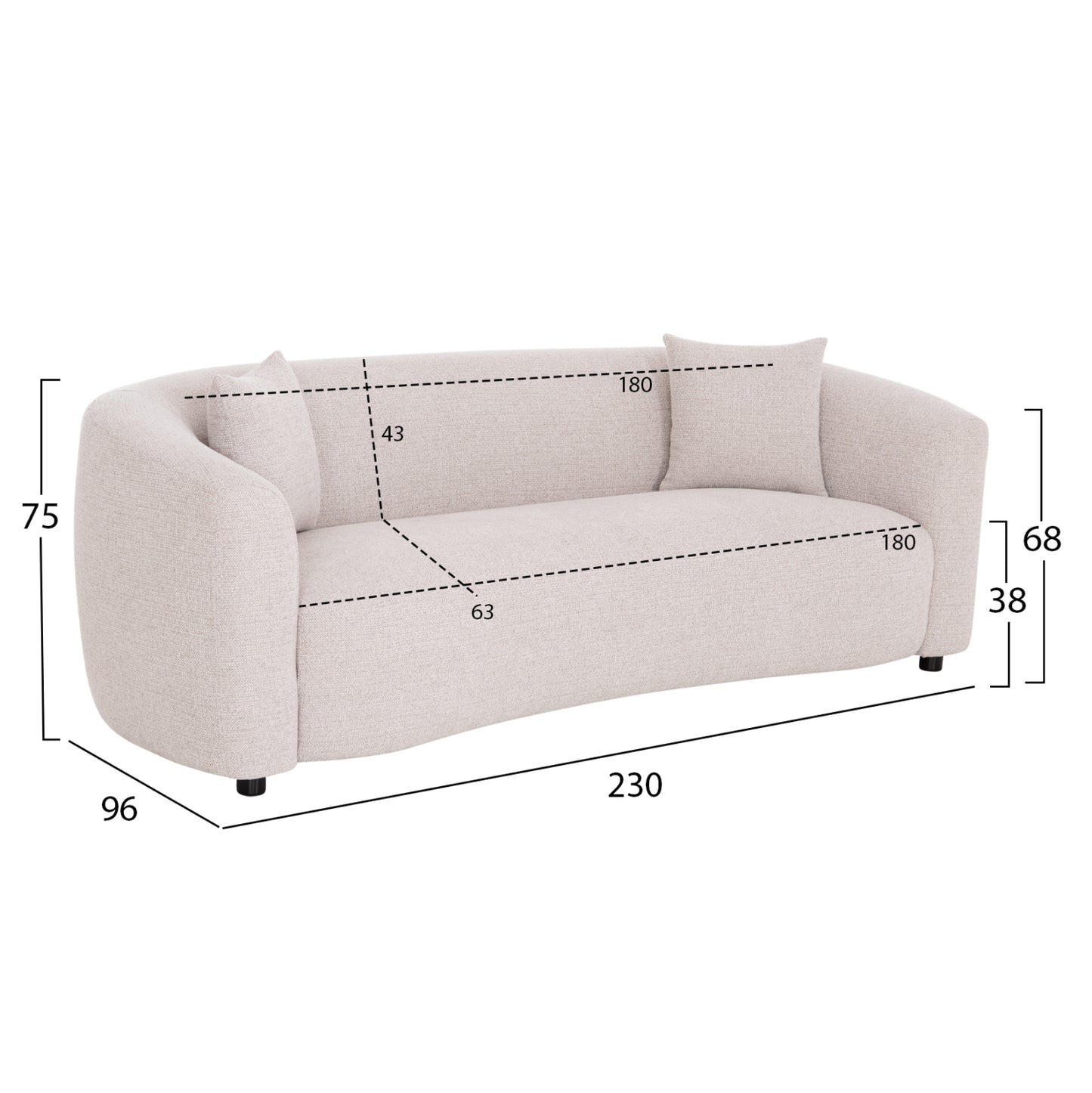 SOFA 3-SEATER NORD HM3321.02 LIGHT BEIGE FABRIC 230x96x75Hcm.
