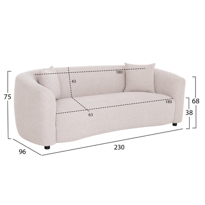 SOFA 3-SEATER NORD HM3321.02 LIGHT BEIGE FABRIC 230x96x75Hcm.