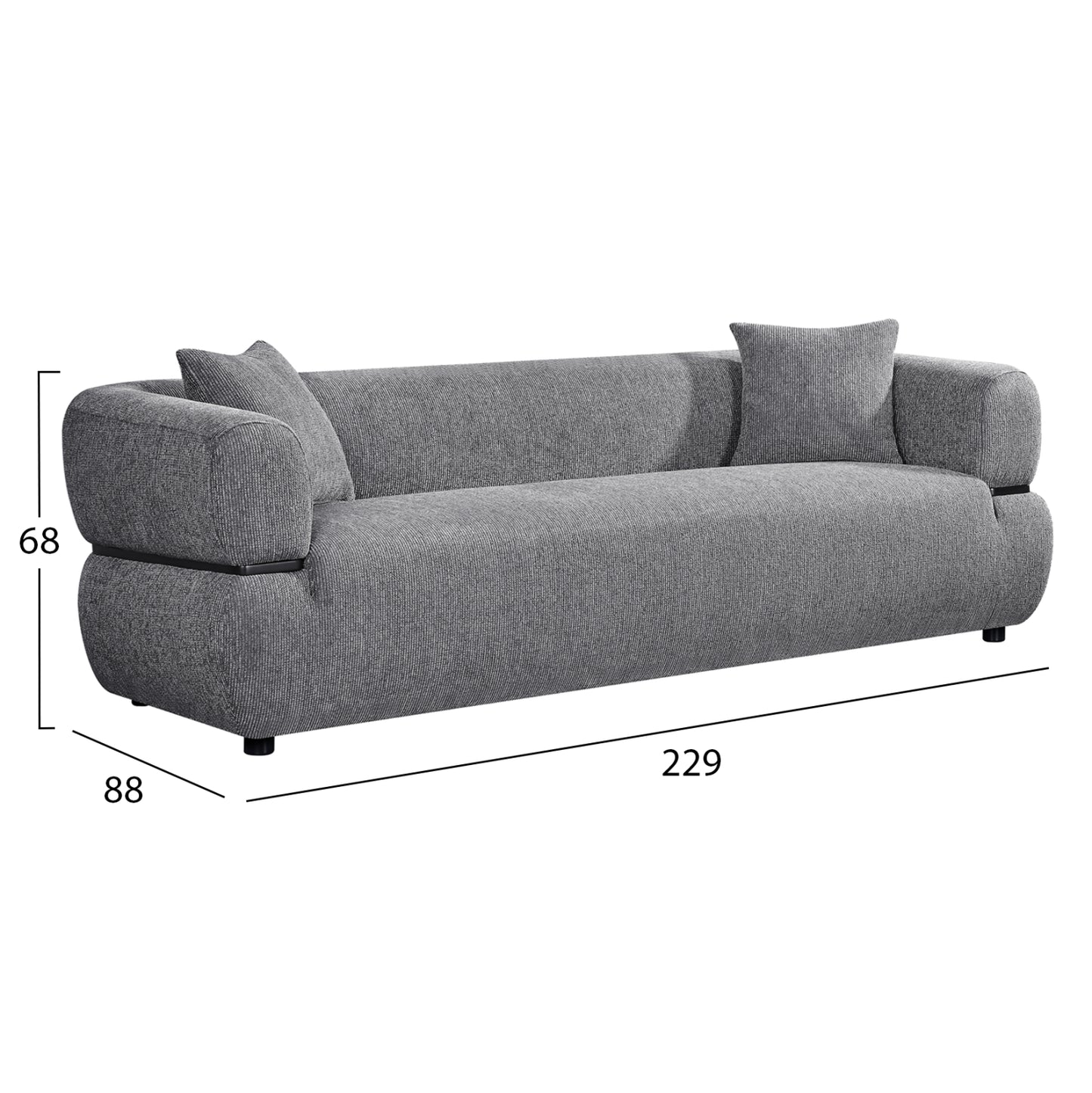 SOFA 3-SEATER ARCTIS HM3327.01 GREY FABRIC 229x88x88Hcm.
