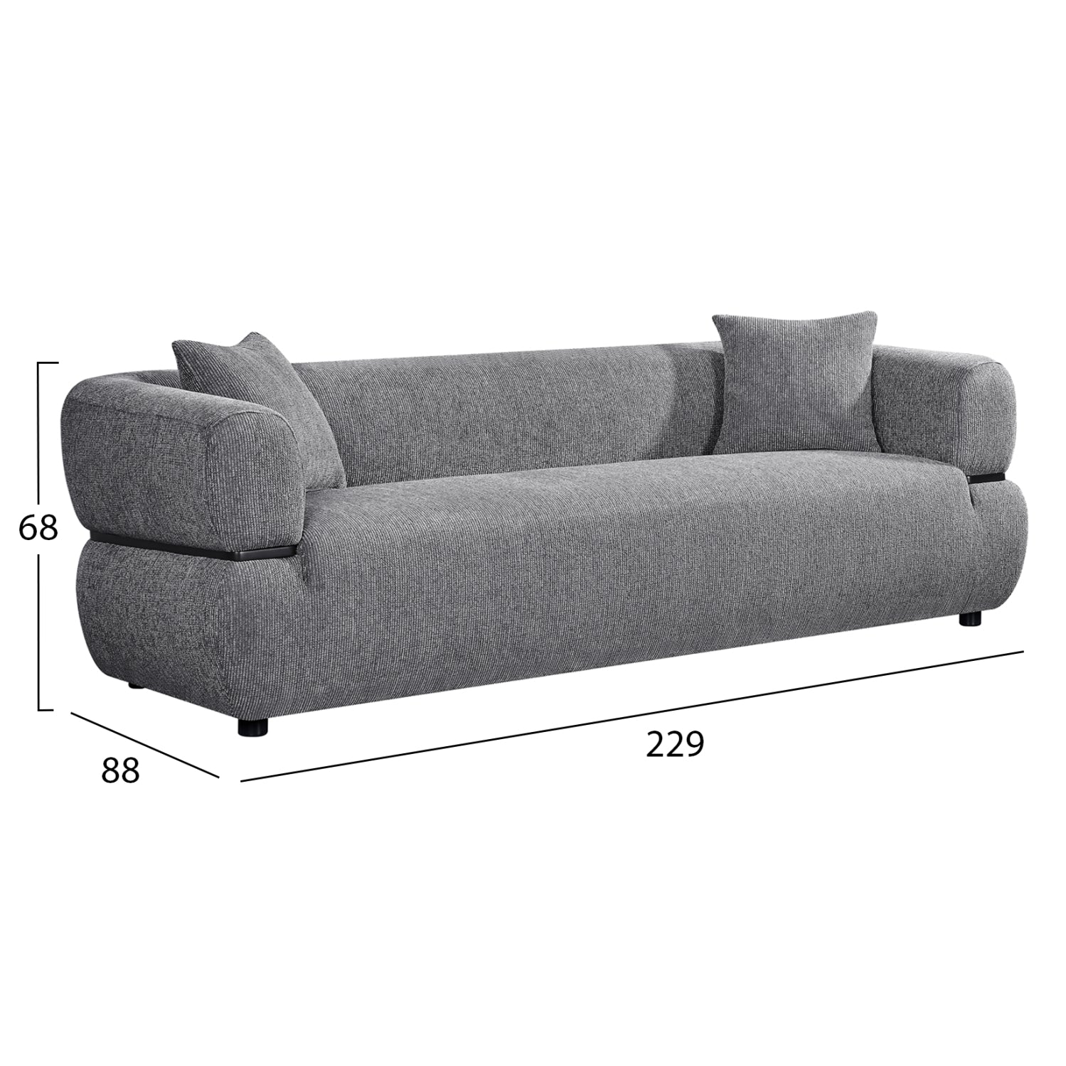 SOFA 3-SEATER ARCTIS HM3327.01 GREY FABRIC 229x88x88Hcm.