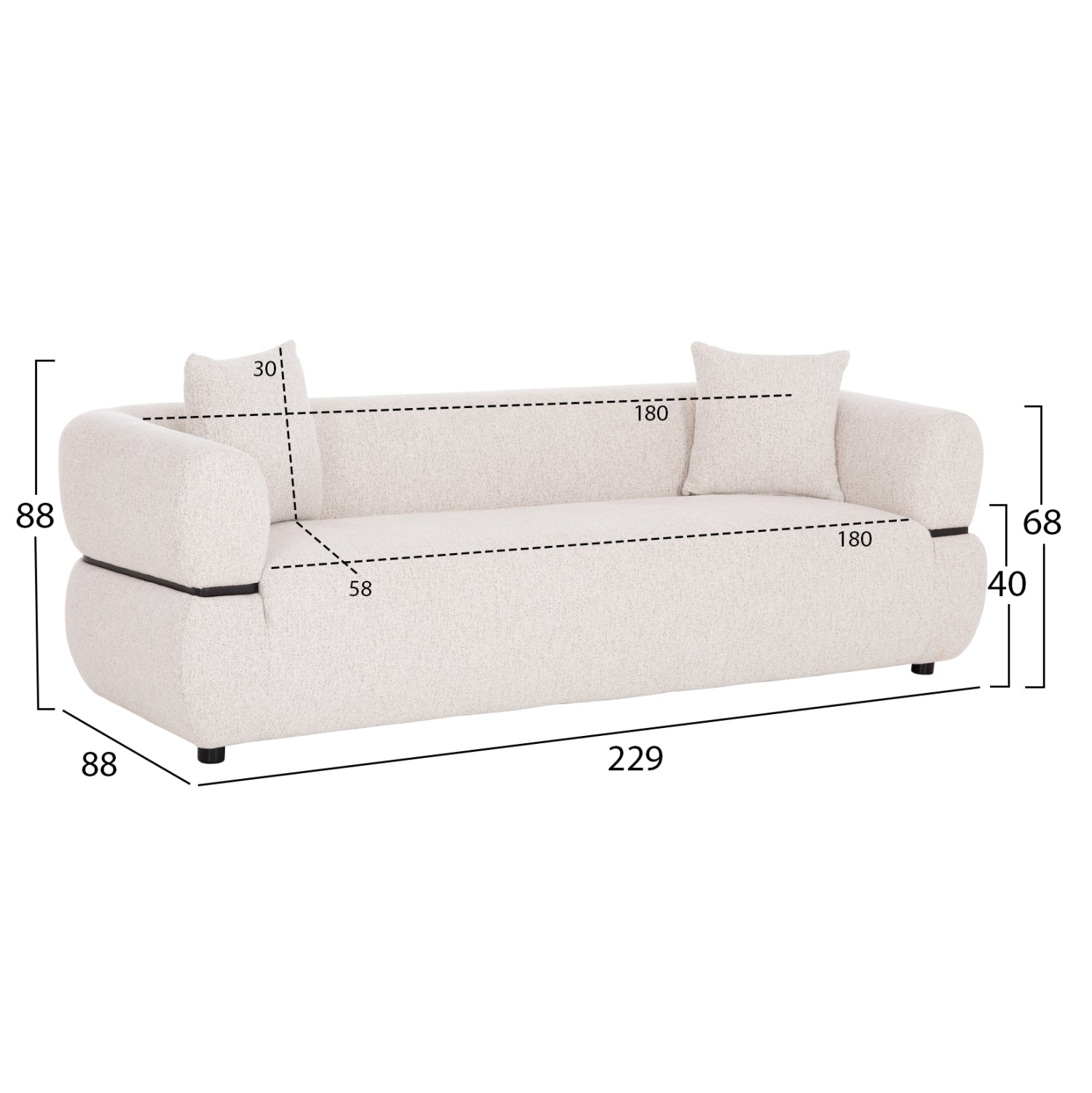 SOFA 3-SEATER ARCTIS HM3327.02 LIGHT BEIGE FABRIC 229x88x88Hcm.