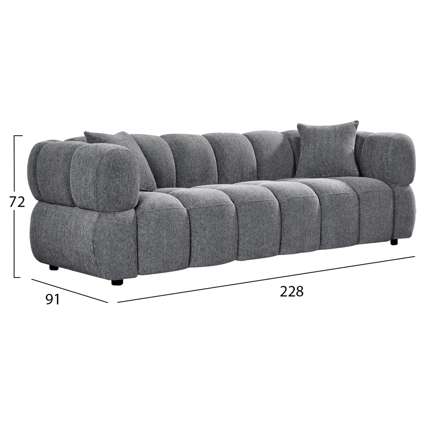 SOFA 3-SEATER NORIKA HM3331.01 GREY FABRIC 220x88x85Hcm.