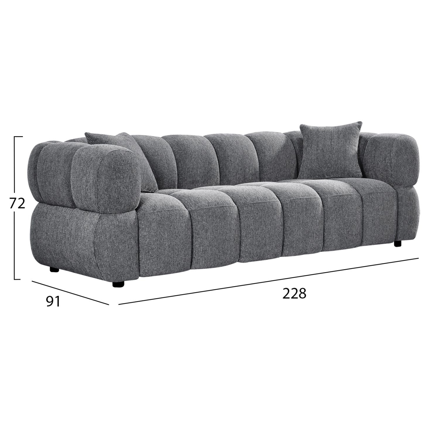 SOFA 3-SEATER NORIKA HM3331.01 GREY FABRIC 220x88x85Hcm.
