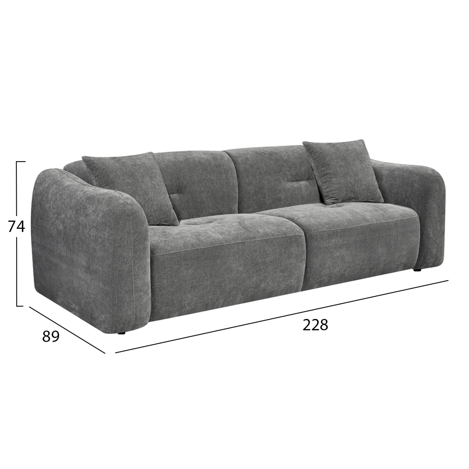 SOFA 3-SEATER JUNOA HM3333.01 GREY FABRIC 228x89x74Hcm.