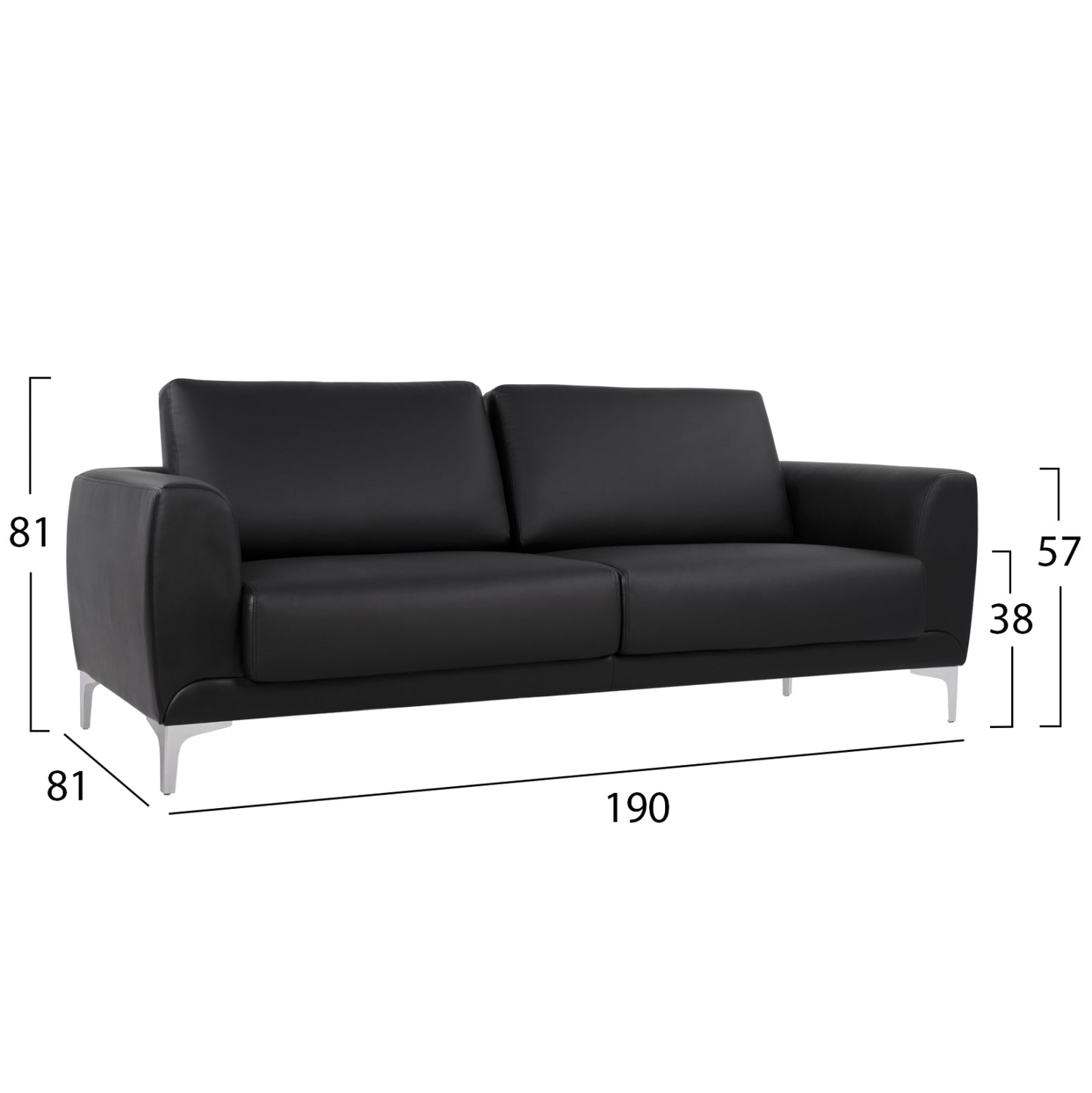 Sofa 3 seater Kenzie HM3121.31 with Black PU 190x81x81  cm
