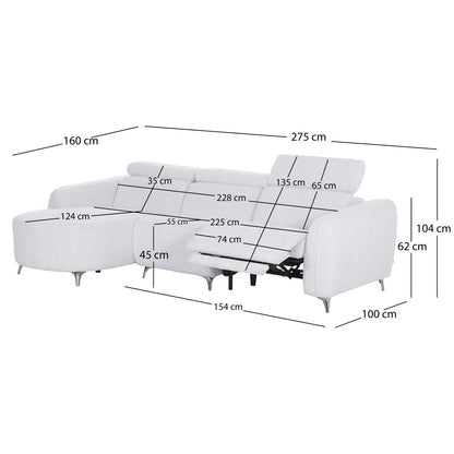 LEFT CORNER 3-SEAT SOFA WITH RECLINE VALENTE HM3317.01L LIGHT GREY FABRIC 275x160x104H