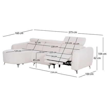LEFT CORNER 3-SEAT SOFA WITH RECLINE VALENTE HM3317.02L BEIGE FABRIC 275x160x104H