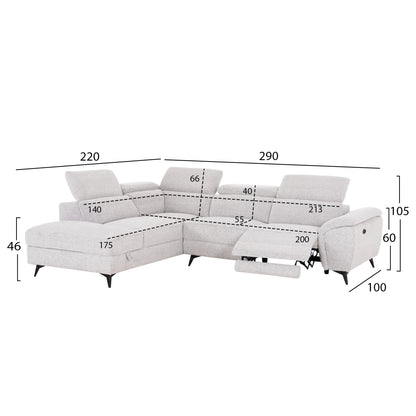 SOFA LEFT CORNER-RECLINE & STORAGE SPACE RESTRO HM3339.02L BEIGE FABRIC 290x220x80Hcm.