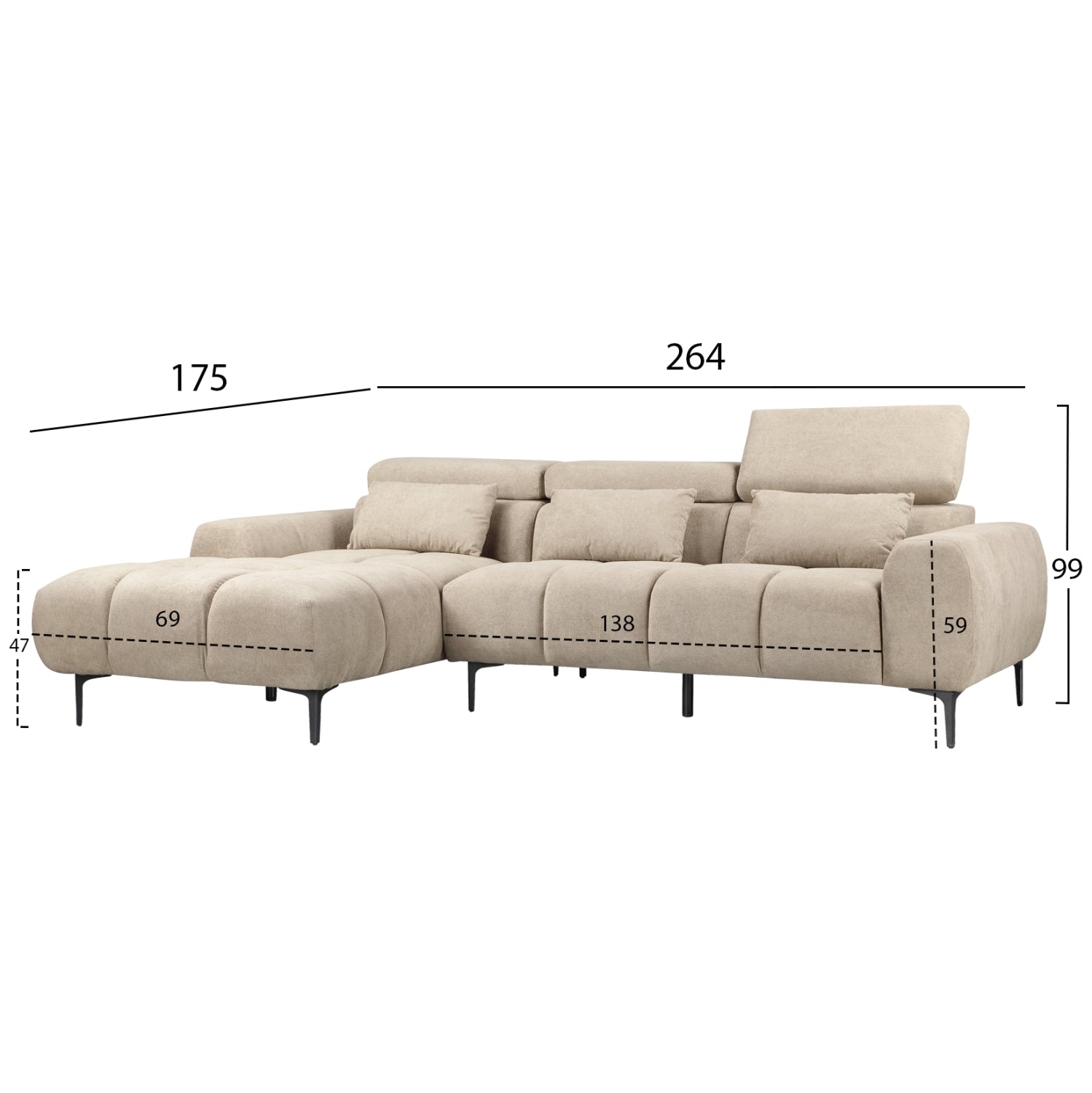 CORNER SOFA LEFT DIVYA HM3267.11L BROWN FABRIC 264x175x99Hcm.