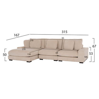 CORNER SOFA LEFT CRANFIELD HM3287.02L BEIGE CORD FABRIC 315x167(corner)x67Hcm.