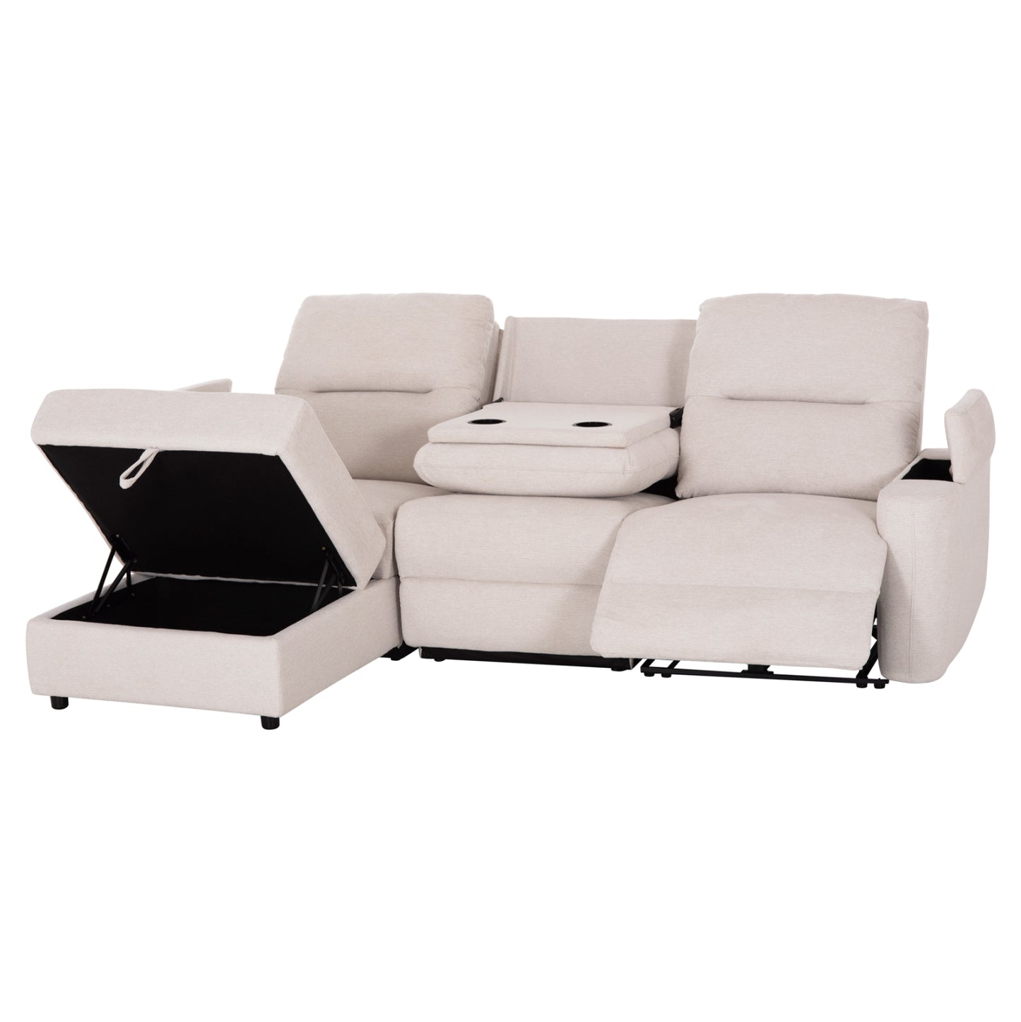 LEFT CORNER SOFA SYNTHIA HM3308.01L RECLINE & STORAGE SPACE--BEIGE FABRIC 245x170x98Hcm.