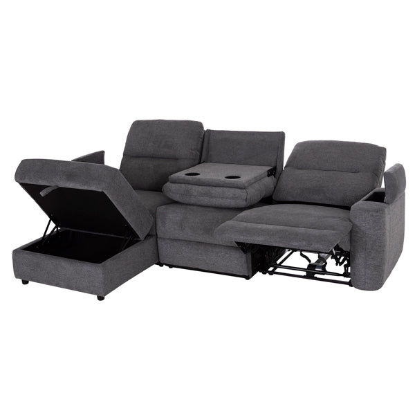 LEFT CORNER SOFA SYNTHIA HM3308.03L RECLINE & STORAGE SPACE--GREY FABRIC 245x170x98Hcm.