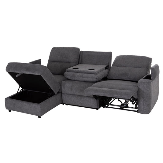 LEFT CORNER SOFA SYNTHIA HM3308.03L RECLINE & STORAGE SPACE--GREY FABRIC 245x170x98Hcm.