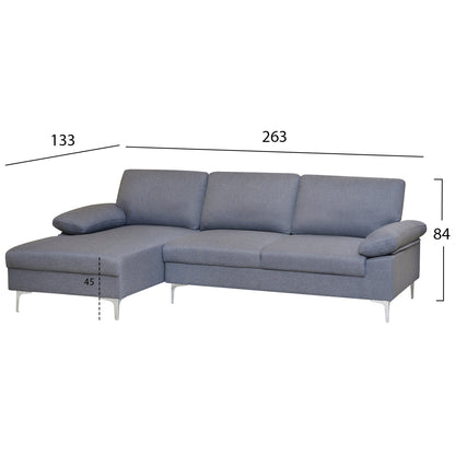 SOFA LEFT CORNER ANTON HM3340.01L GREY FABRIC--METAL LEGS 263x133x85Hcm