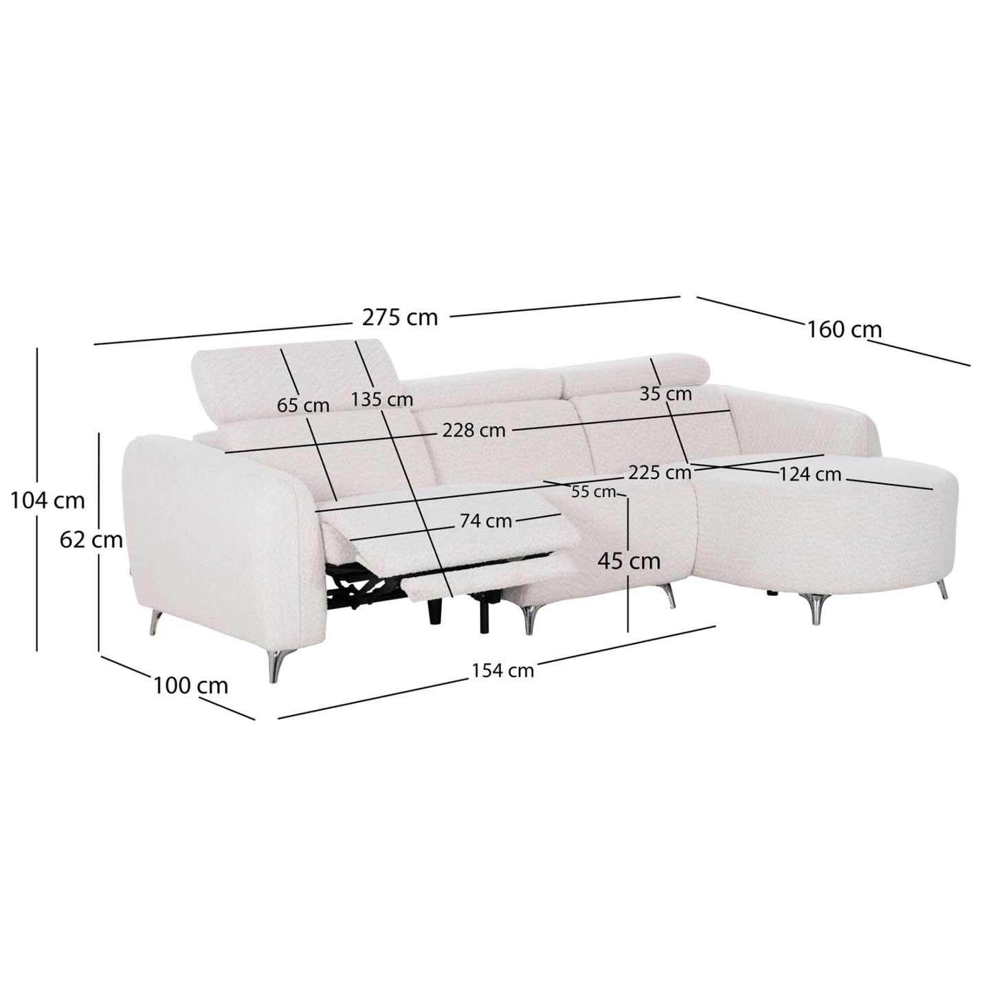 RIGHT CORNER 3-SEAT SOFA WITH RECLINE VALENTE SM3317.02R BEIGE FABRIC 275x160x104H